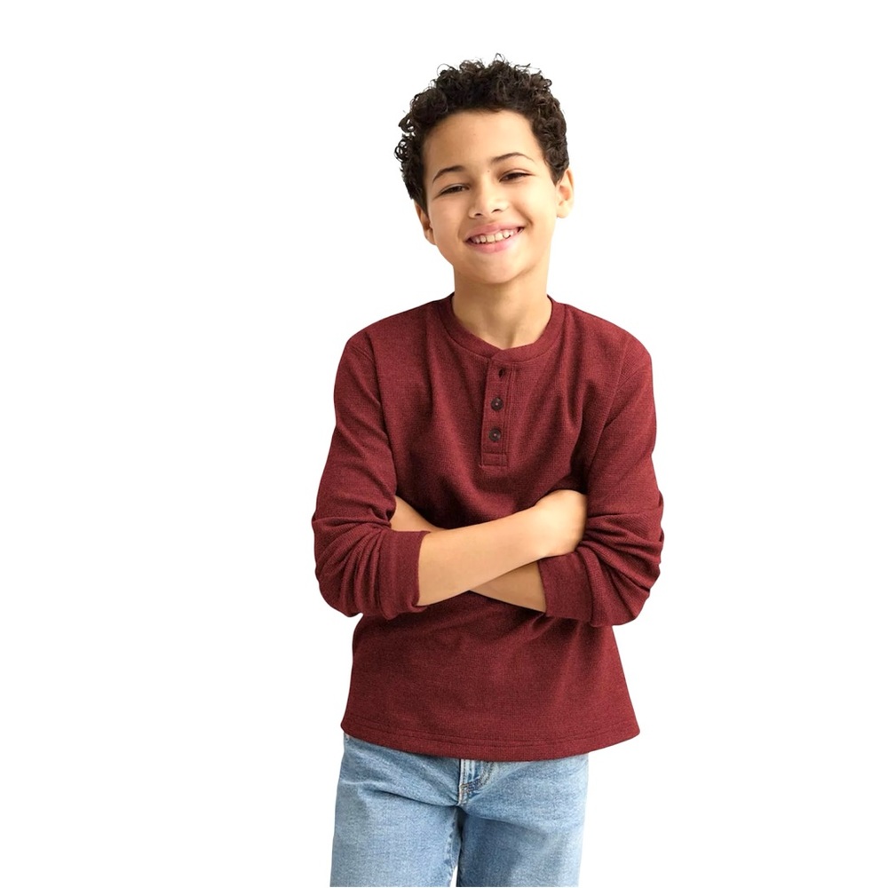Sonoma Boys Supersoft Thermal Henley Shirt- Plum Size Large 14/16